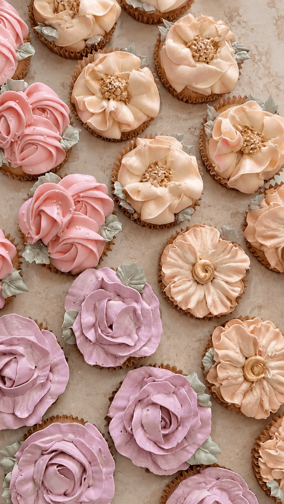 bridal shower  floral piped cupcakes
