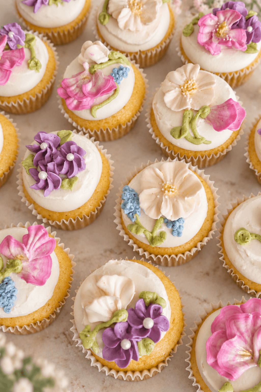 piped floral cupcakes