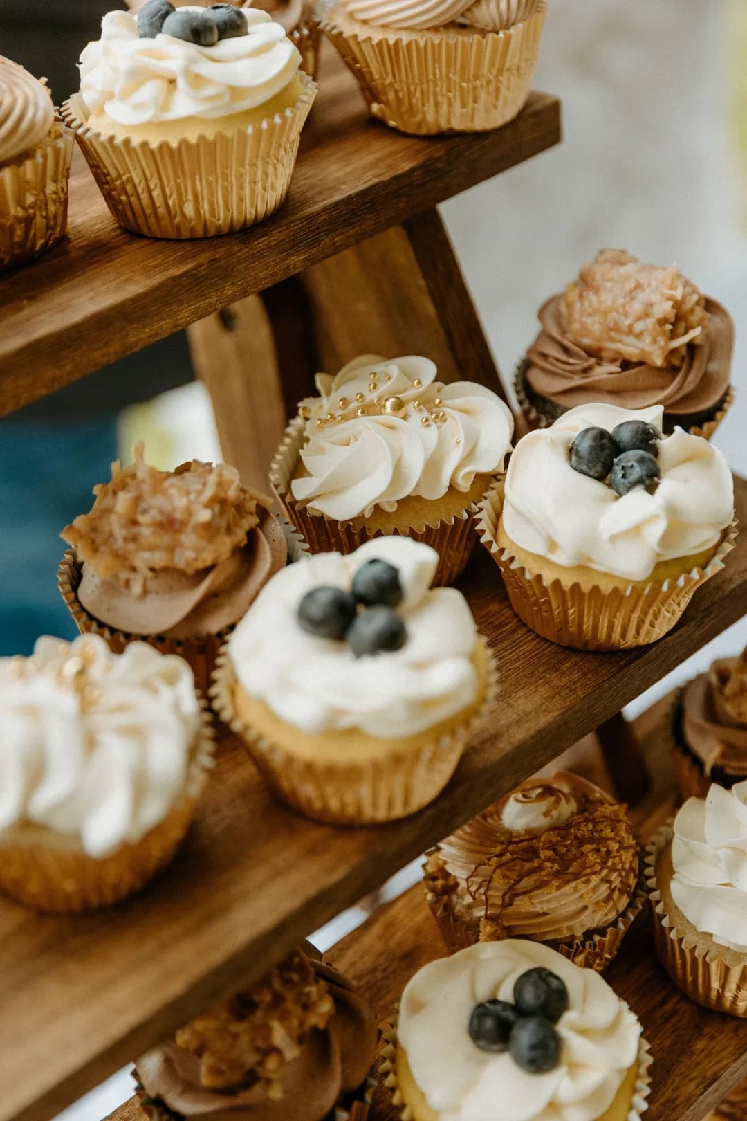 Blueberry and caramel cupcakes close up