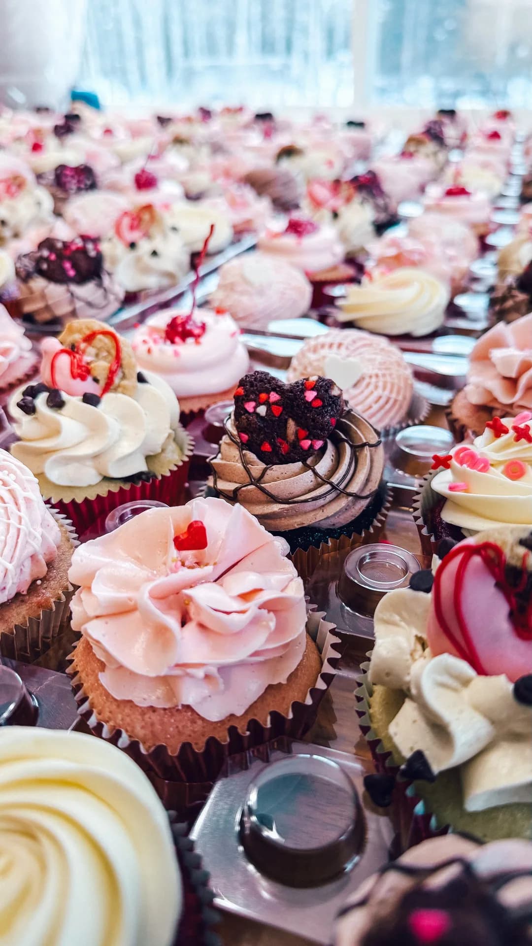 Assorted cupcakes with pink and chocolate swirls
